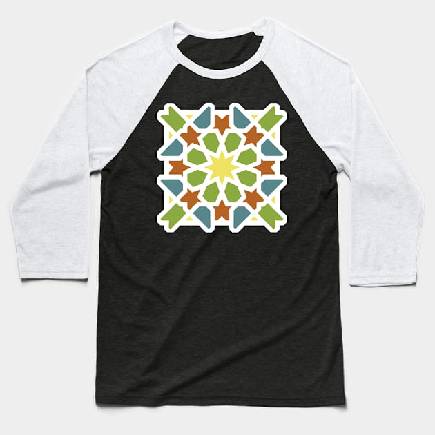 Land Sea and Stars Arabic Tiles Baseball T-Shirt by Tiro1Linea